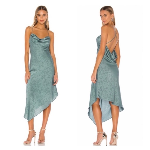 Lovers + Friends | Fairy Midi Asymmetrical Waldo Slip Dress Pacific Blue | S - Picture 1 of 12